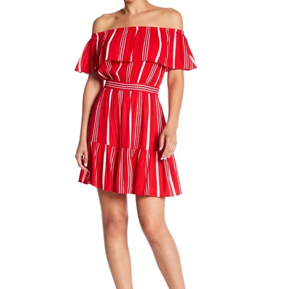 Abound Off the Shoulder Red Striped Dress - Picture 2 of 4